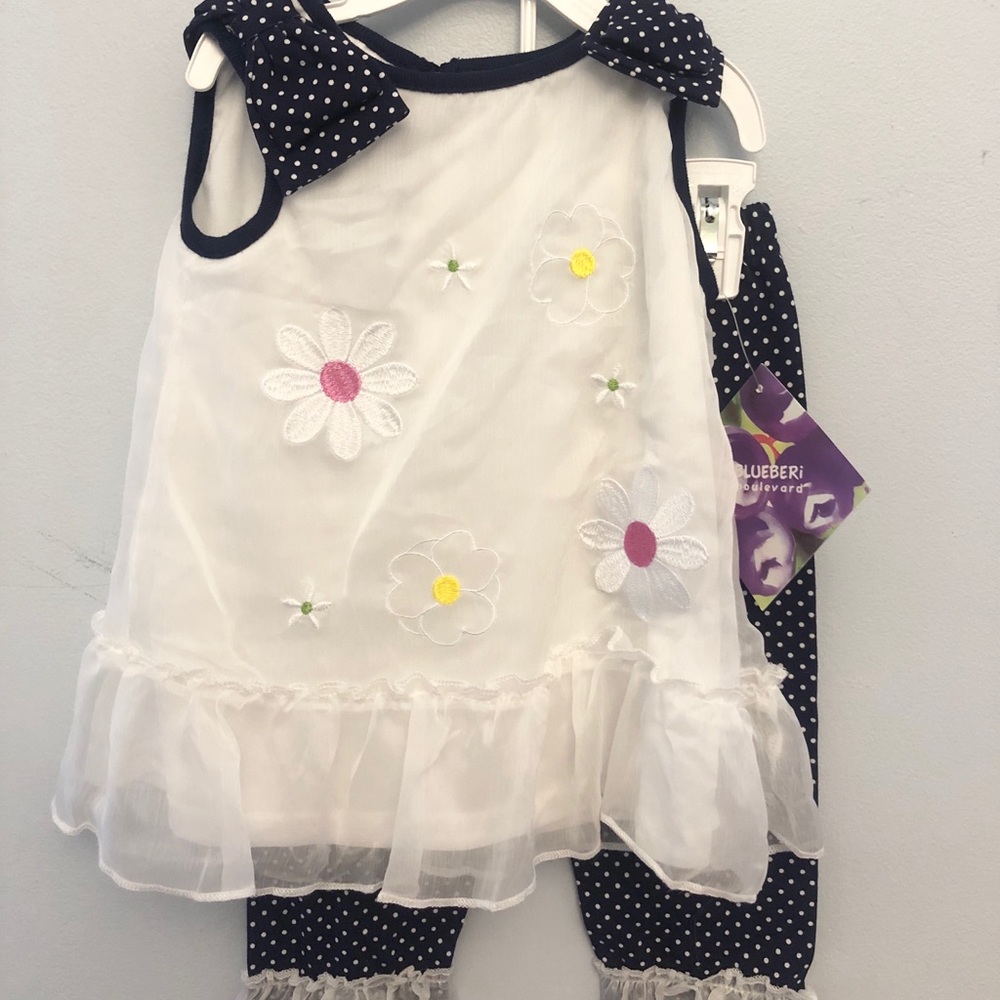 White/navy Floral Polkadot Leggings ser